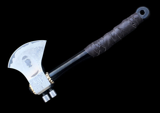 Hand Forged VG10 Damascus Camping Axe with Black Coated TC4 Titanium Handle — Limited Edition