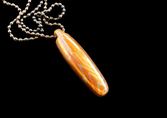 Hand-Forged Mokume Gane Damascus Pendant Necklace – Gold & Copper Layered Wood-Grain Design