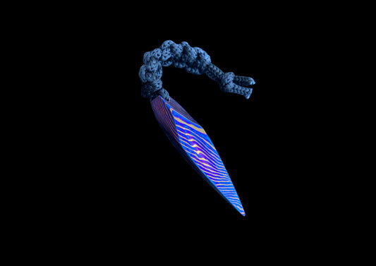 Hand-Forged Mokuti Timascus Feather EDC Lanyard Bead with Black Paracord