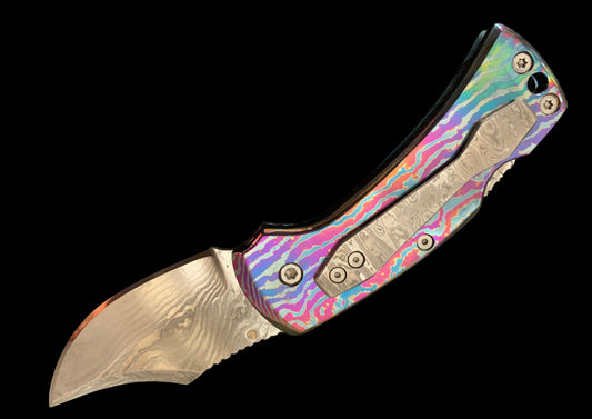Hand Forged Lock Back Folding Knife with Timascus Scales
