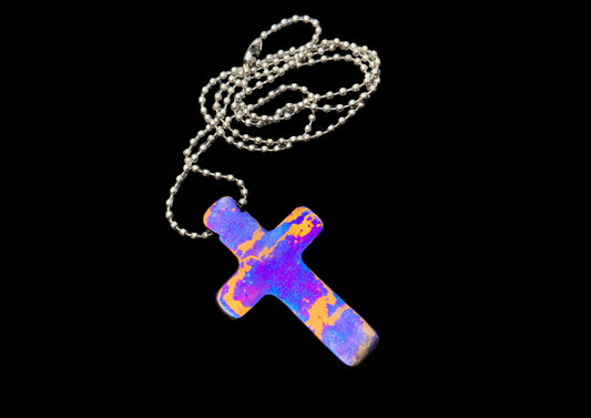 Hand Forged Timascus Deep Carry Cross Pendant Necklace
