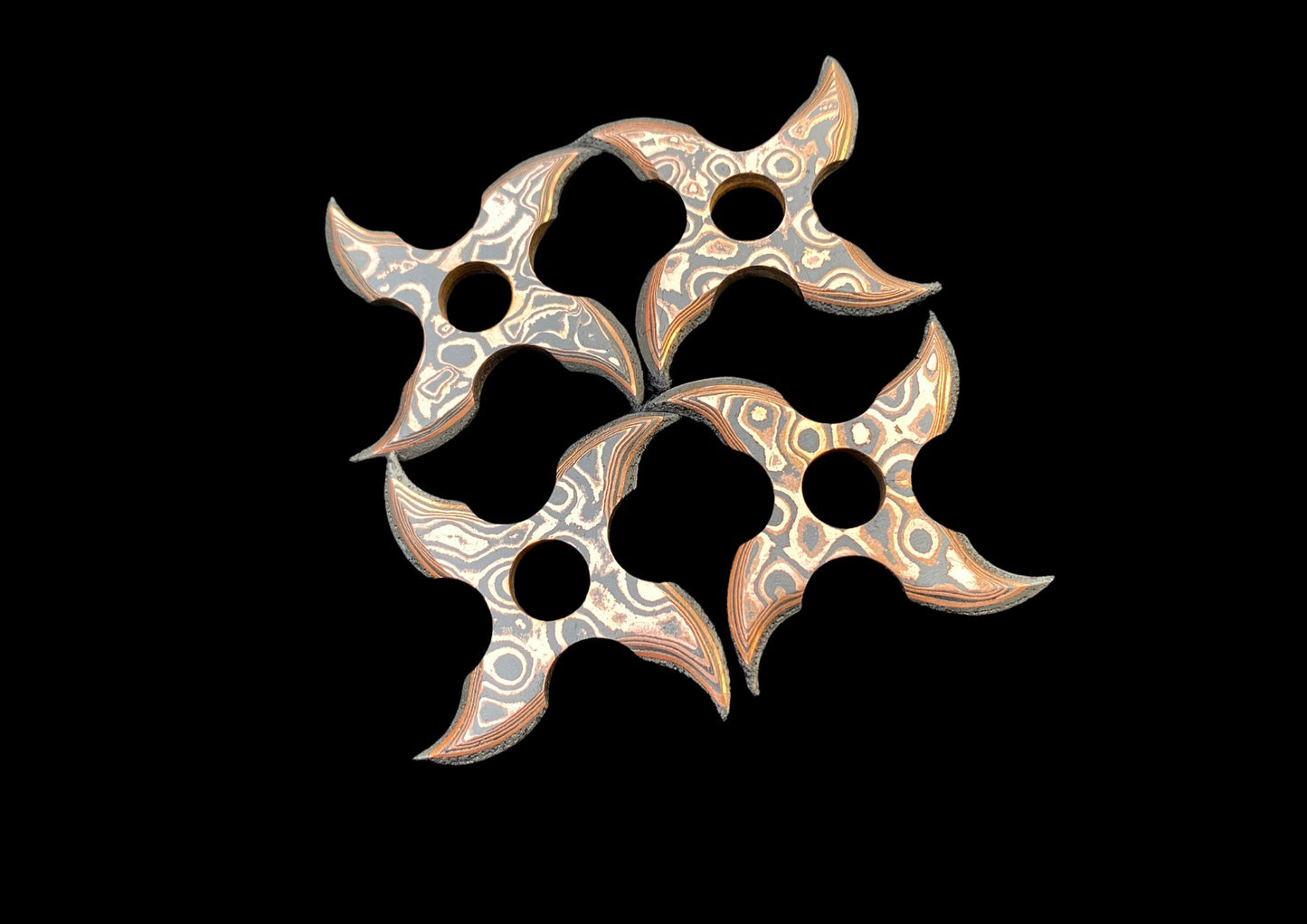 Hand Forged Copper Damascus Throwing Stars Set