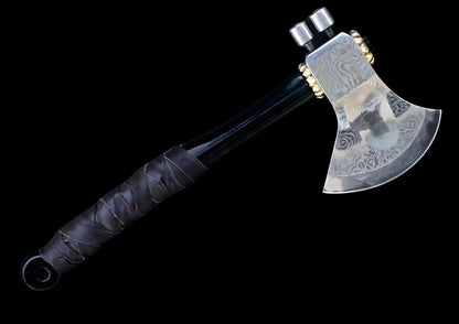 Hand Forged VG10 Damascus Camping Axe with Black Coated TC4 Titanium Handle — Limited Edition