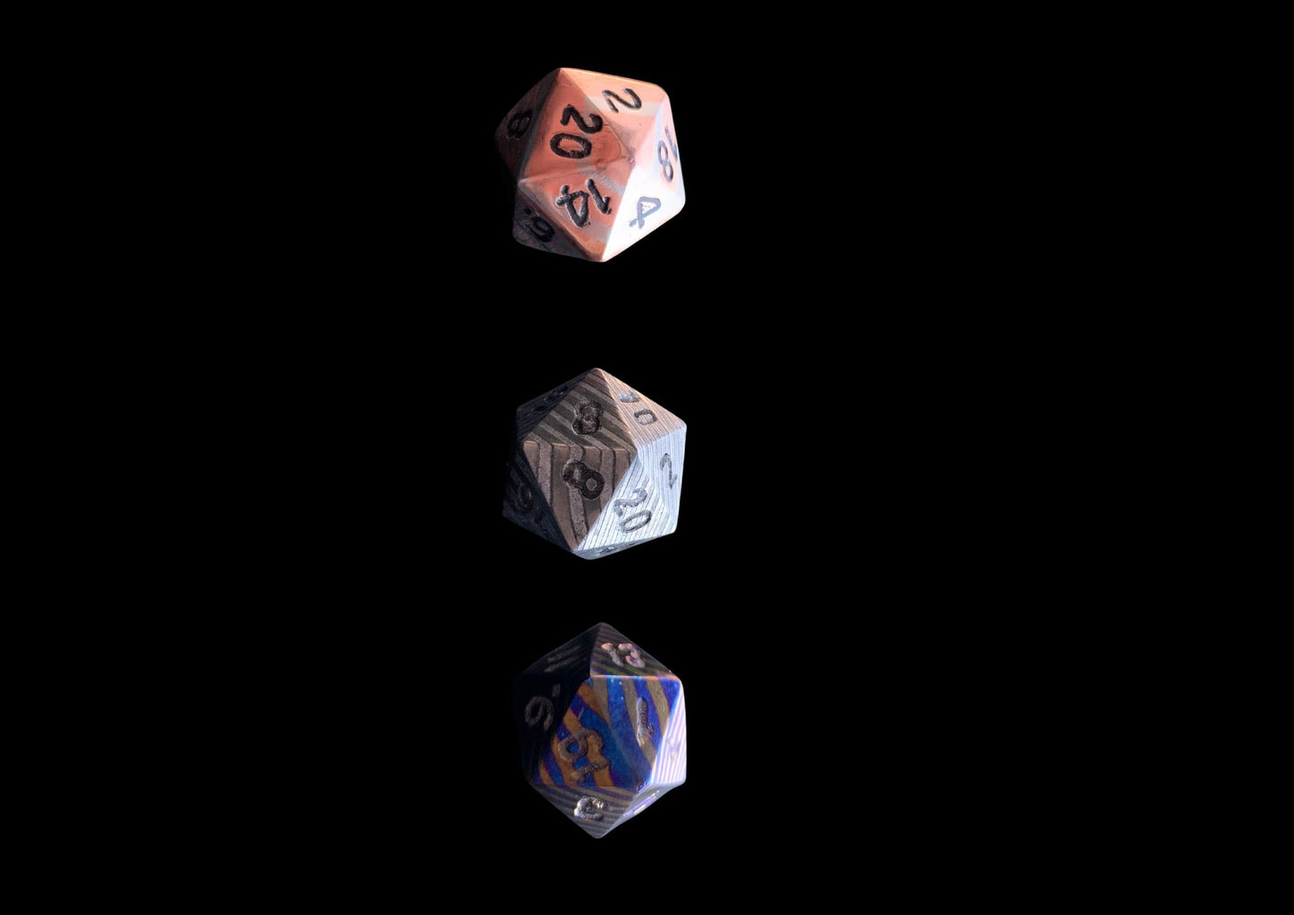 Hand Forged Mokuti SS Damascus DnD Dice Set