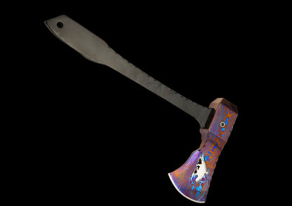 Hand Forged MokuTi Head Viking Axe with Black Coated TC4 Titanium — Limited Edition