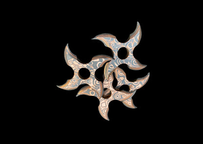 Hand Forged Copper Damascus Throwing Stars Set