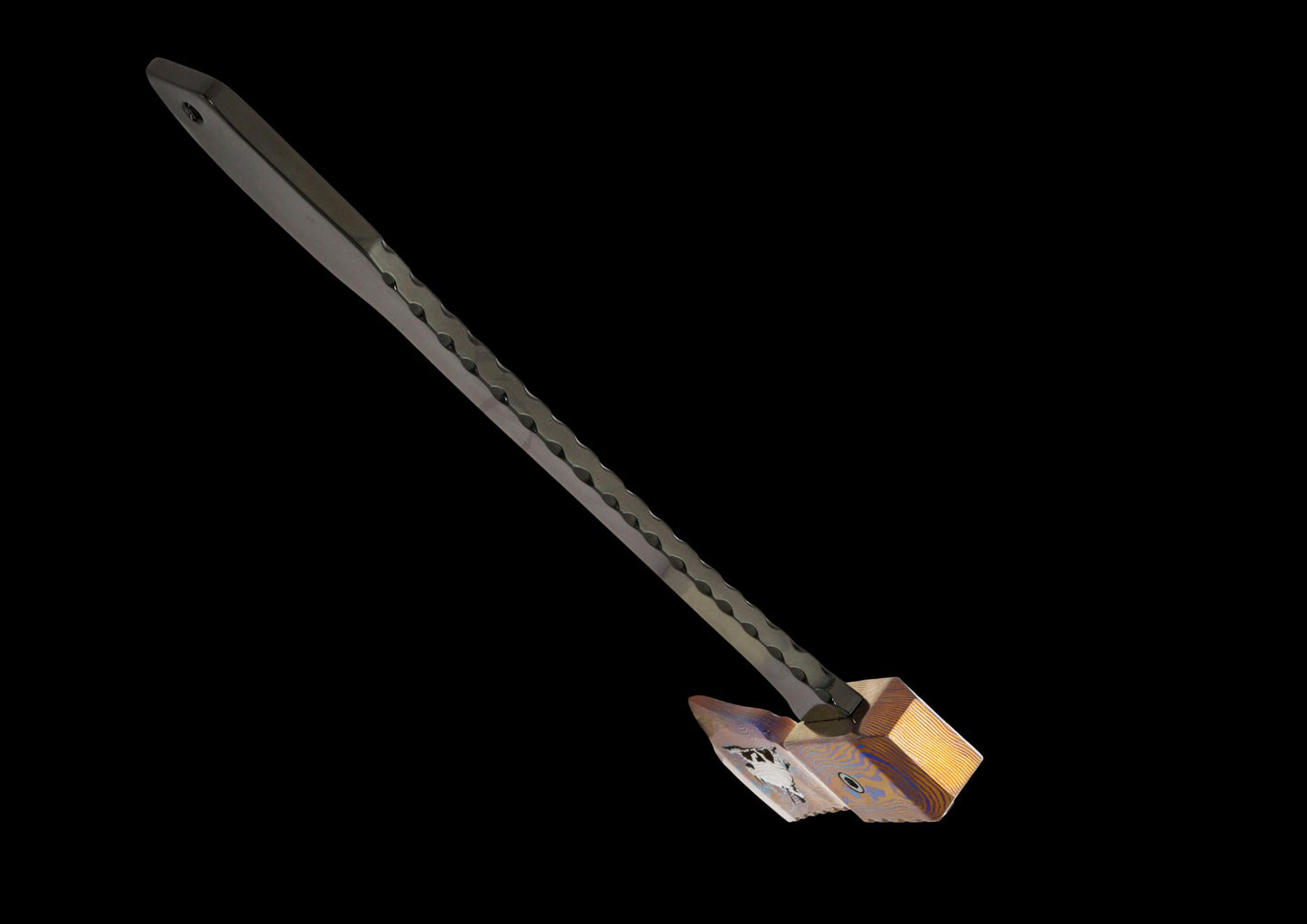 Hand Forged MokuTi Head Viking Axe with Black Coated TC4 Titanium — Limited Edition