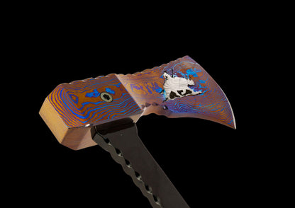 Hand Forged MokuTi Head Viking Axe with Black Coated TC4 Titanium — Limited Edition