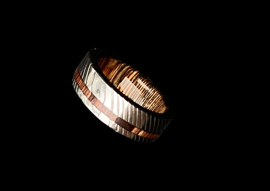 Handcrafted Stainless Steel Ring with Copper Mokume Gane Inlay - Wide Statement Band