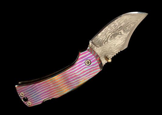 Hand Forged Lock Back Folding Knife with Timascus Scales