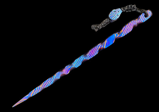 Hand-Forged Mokuti Timascus EDC Fidget Stick with Skull Head & Lanyard