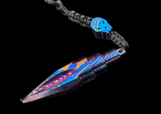 Mokume Gane / Timascus EDC Paracord Lanyard Bead with Skull Bead