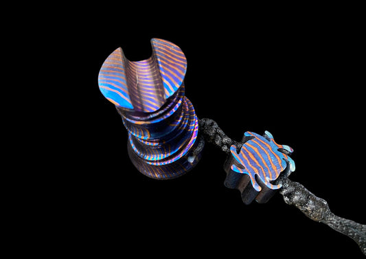 Hand-Forged Mokuti Timascus EDC Lanyard Bead with Paracord – Sculpted Titanium Damascus Fidget