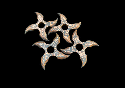 Hand Forged Copper Damascus Throwing Stars Set