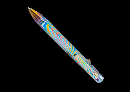 Hand-forged 6 Sided Timascus Bullet Action Pen - Premium EDC Writing Instrument
