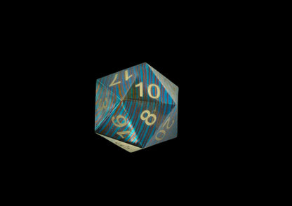 Hand Forged Timascus D20 Dice — Titanium Damascus 20-Sided RPG Gaming Die