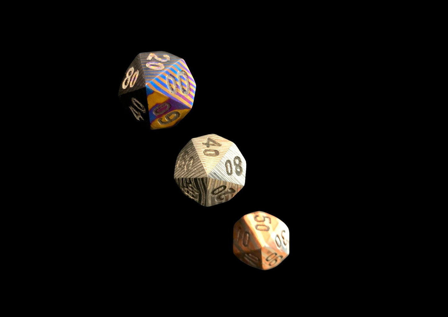Hand Forged Mokuti SS Damascus DnD Dice Set