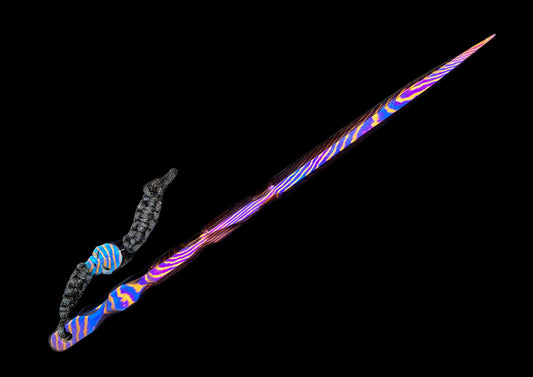 Hand-Forged Mokuti Timascus EDC Fidget Stick with Skull Head & Lanyard