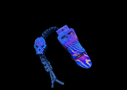 Hand-Forged Mokuti Timascus EDC Pocket Tool with Skull Bead & Paracord Lanyard
