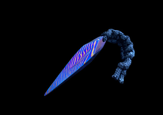 Hand-Forged Mokuti Timascus Feather EDC Lanyard Bead with Black Paracord