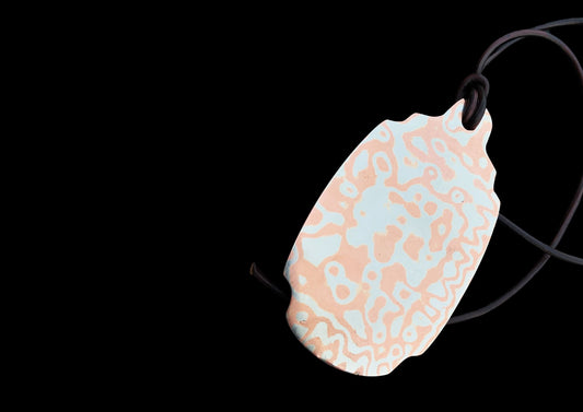 Mokuti Titanium Damascus Necklace – Blue & Gold Timascus Pendant | Handmade Titanium Jewelry