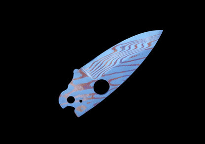 Custom Mokuti Titanium Damascus Replacement Blade for Spyderco Paramilitary 2 PM2 – Blue Copper Pattern