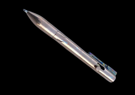 Hand-Forged Mokuti Titanium Damascus Bolt Action Pen – Premium EDC Pocket Pen