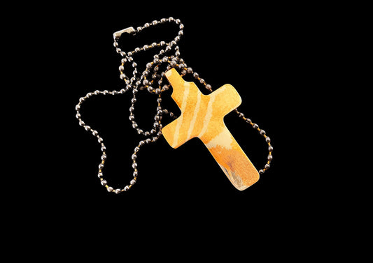 Hand-Forged Gold-Tone Cross Pendant Necklace with Silver Ball Chain