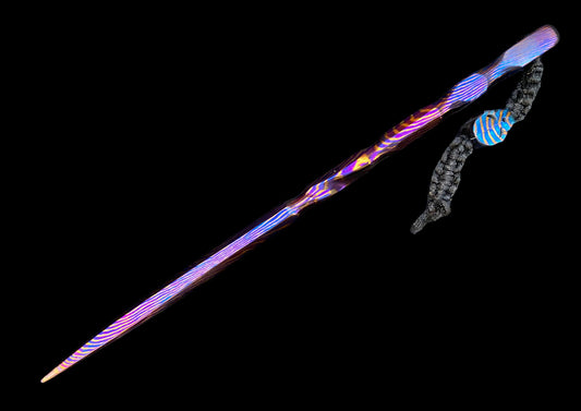 Hand-Forged Mokuti Timascus EDC Fidget Stick with Skull Head & Lanyard