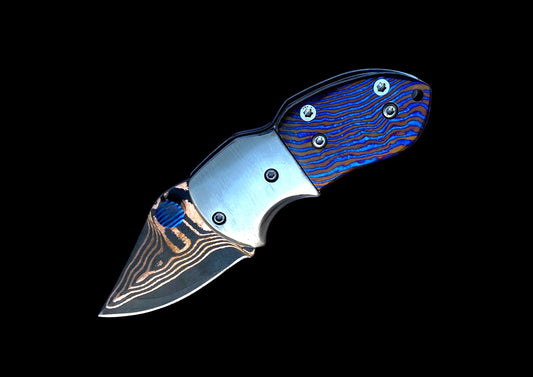 Mokuti Titanium Damascus Folding Knife - Damascus Steel Blade - Handmade EDC Pocket Knife