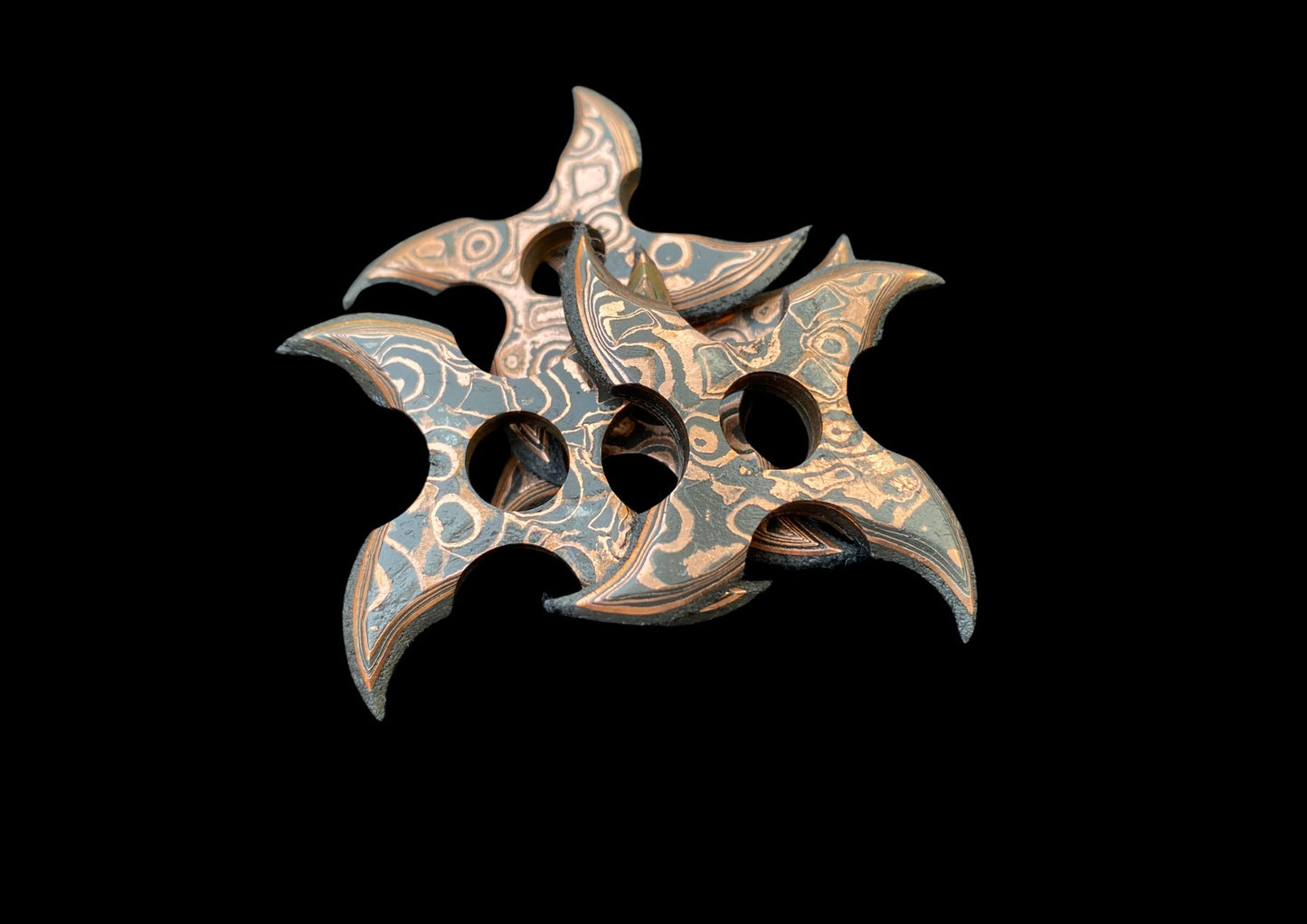 Hand Forged Copper Damascus Throwing Stars Set