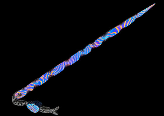 Hand-Forged Mokuti Timascus EDC Fidget Stick with Skull Head & Lanyard