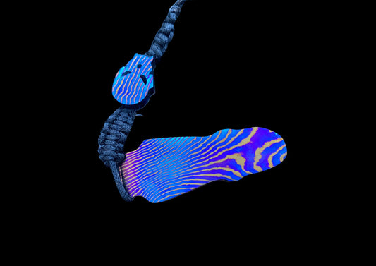 Hand-Forged Mokuti Timascus EDC Pocket Tool with Skull Bead & Paracord Lanyard