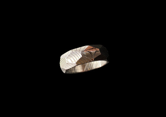 Hand-Forged Damascus Steel Ring – Ladder Pattern Geometric Band