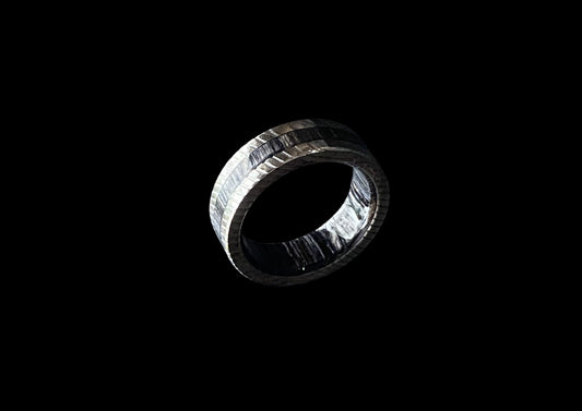 Rust-Free SS Damascus Ring with Wood Inlay & Outlay – Stainless Pattern-Welded Steel Band