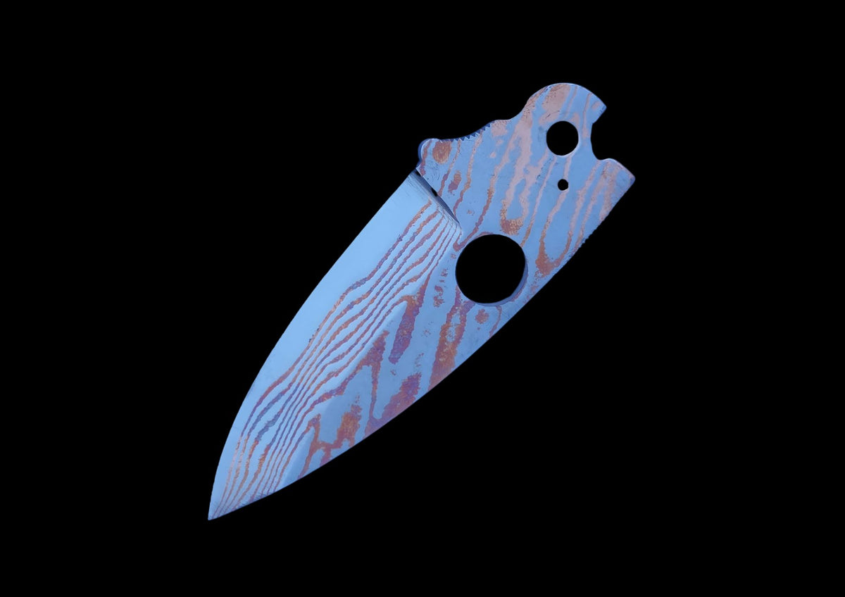 Custom Mokuti Titanium Damascus Replacement Blade for Spyderco Paramilitary 2 PM2 – Blue Copper Pattern