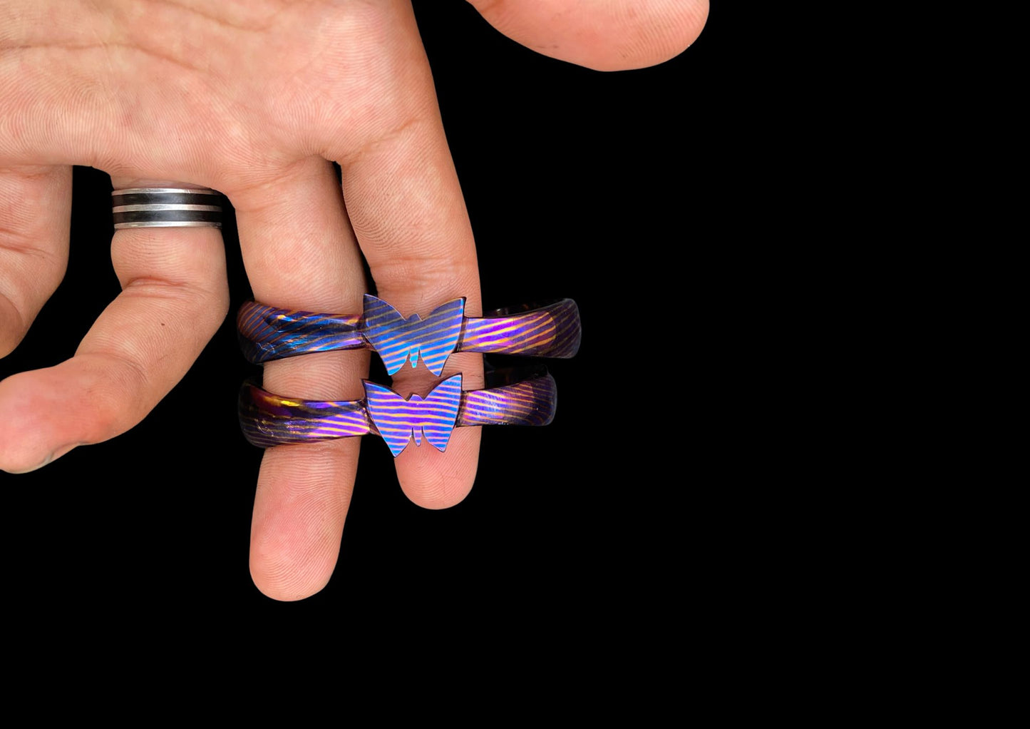 Hand-Forged Timascus & Mokuti Couple Bangles