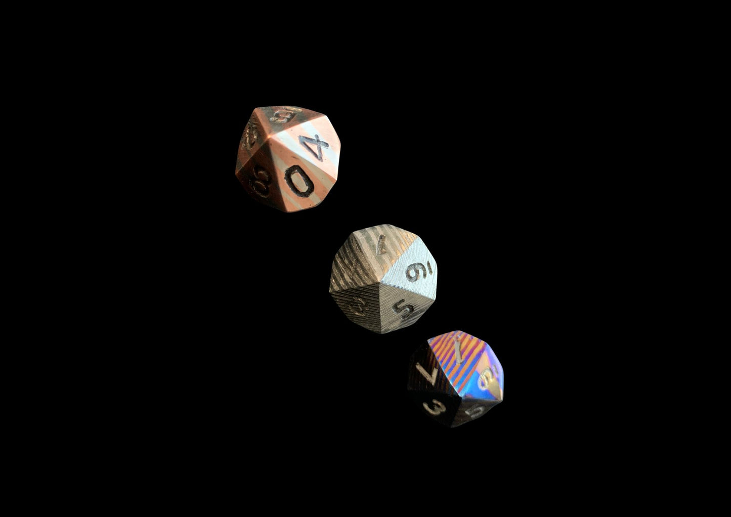 Hand Forged Mokuti SS Damascus DnD Dice Set