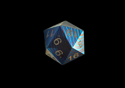 Hand Forged Timascus D20 Dice — Titanium Damascus 20-Sided RPG Gaming Die