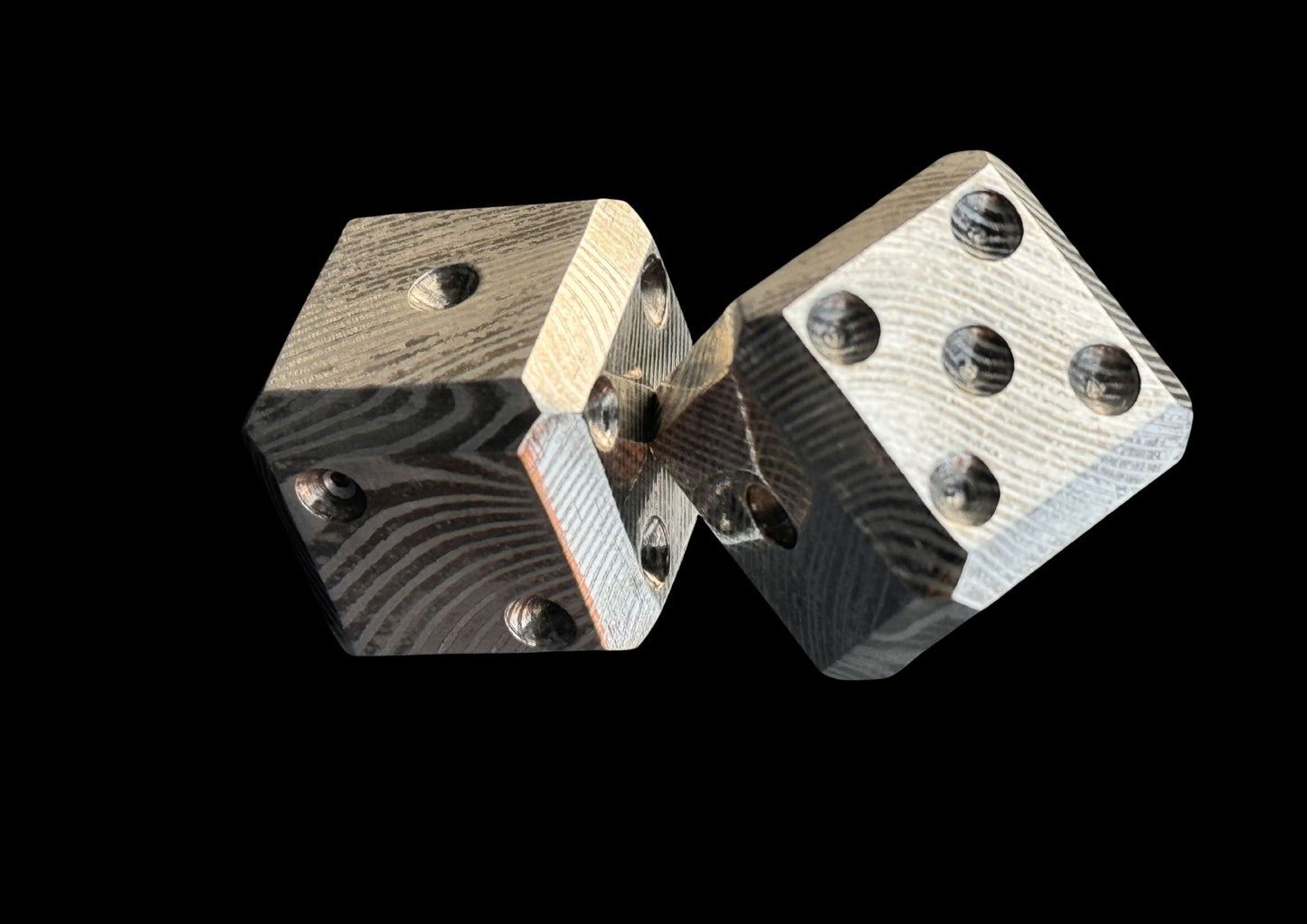 Hand Forged 6 Sided Dice Pair SS Damascus