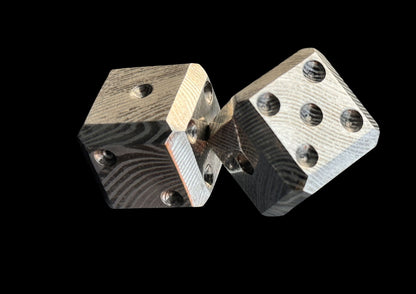 Hand Forged 6 Sided Dice Pair SS Damascus