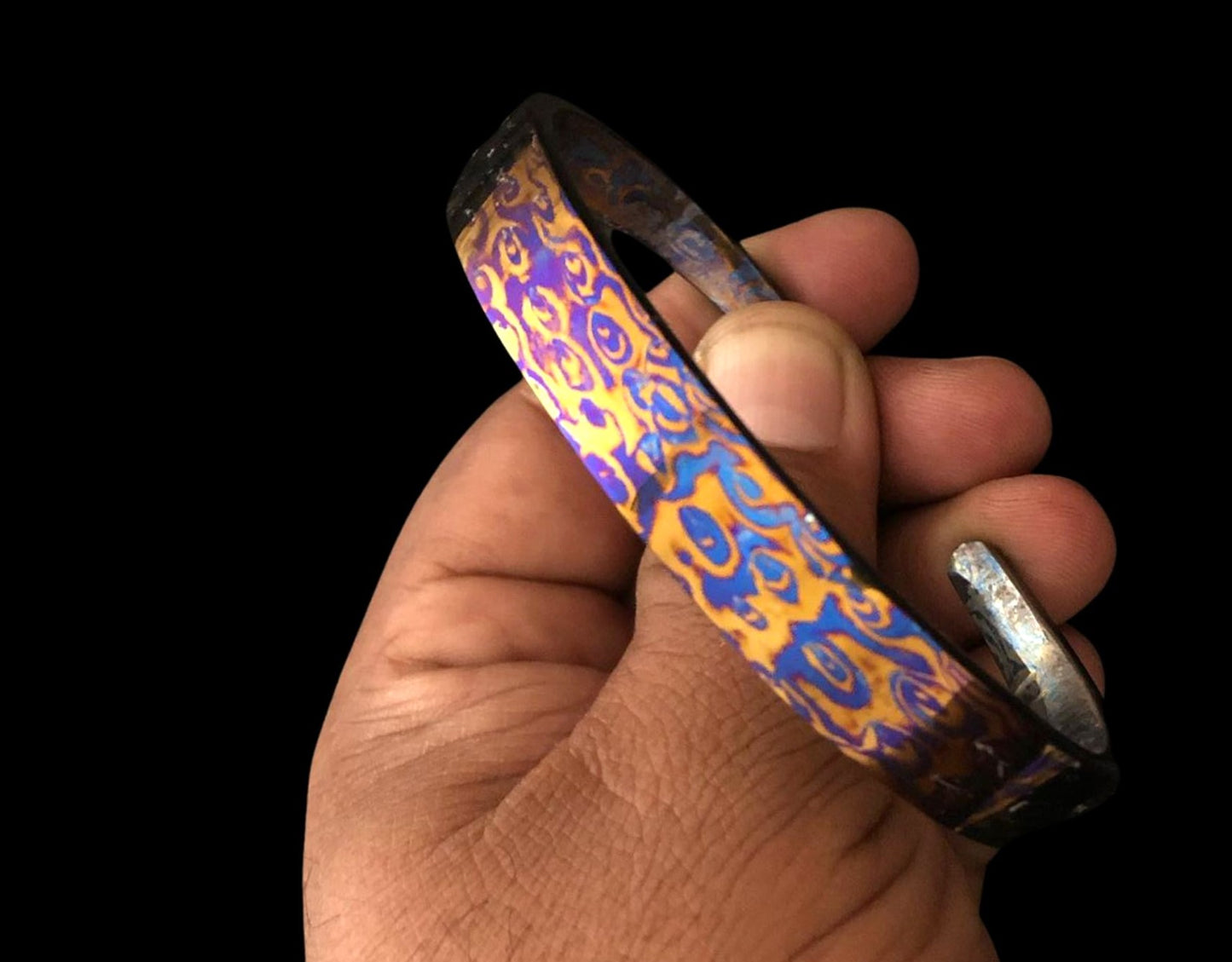 Hand Forged Raindrop Pattern Cuff Bracelet – Mokume Gane | Mokuti | Timascus | SS Damascus