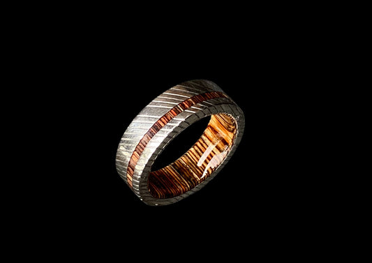 Handcrafted Stainless Steel Ring with Copper Mokume Gane Inlay - Wide Statement Band