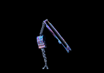 Hand-Forged Mokuti Timascus EDC Pocket Tool with Skull Bead & Paracord Lanyard