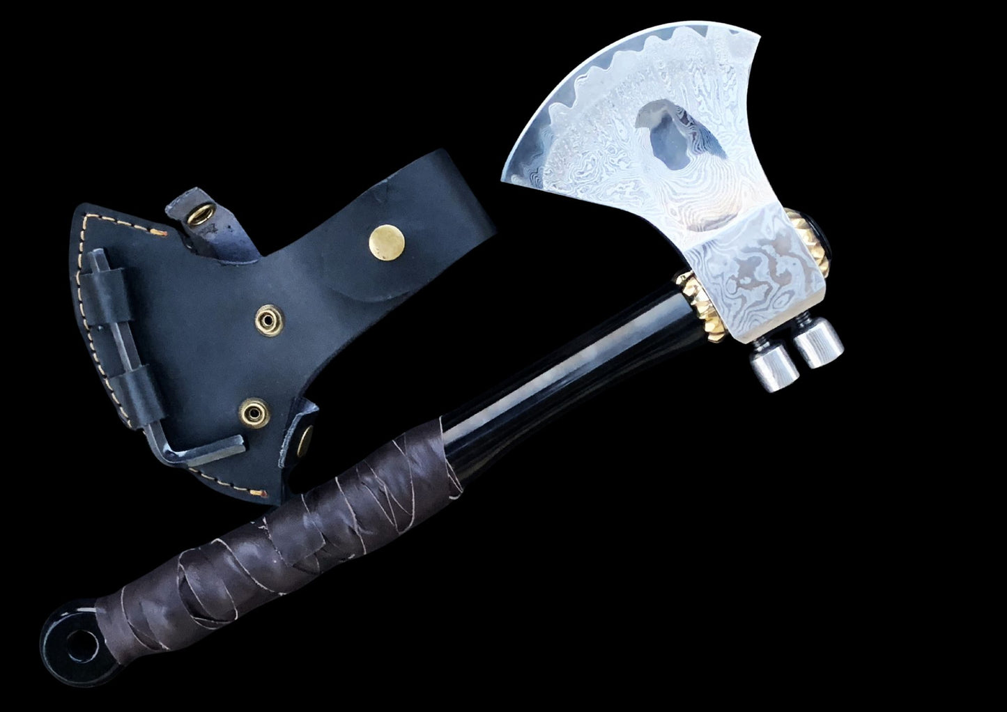 Hand Forged VG10 Damascus Camping Axe with Black Coated TC4 Titanium Handle — Limited Edition