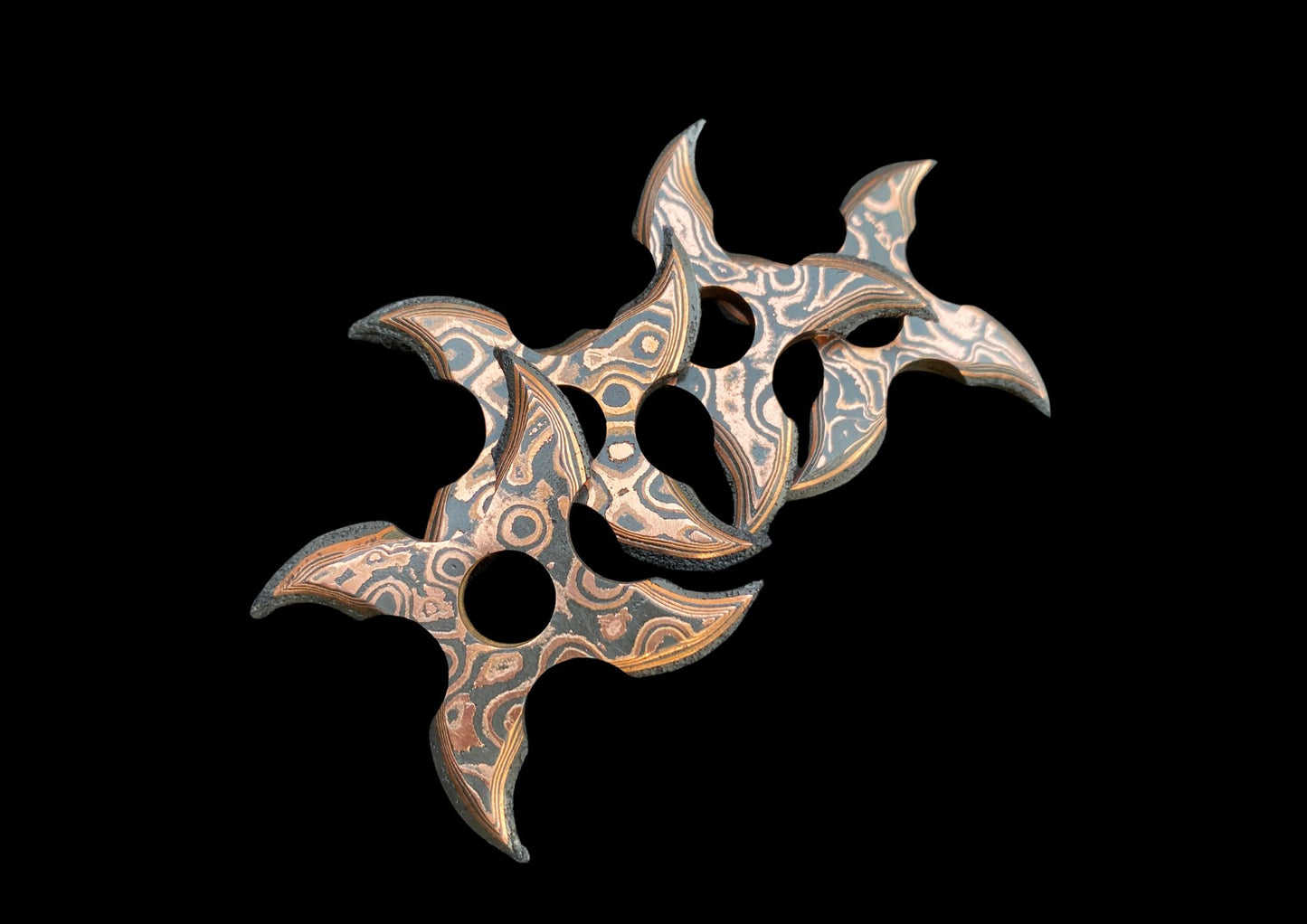 Hand Forged Copper Damascus Throwing Stars Set