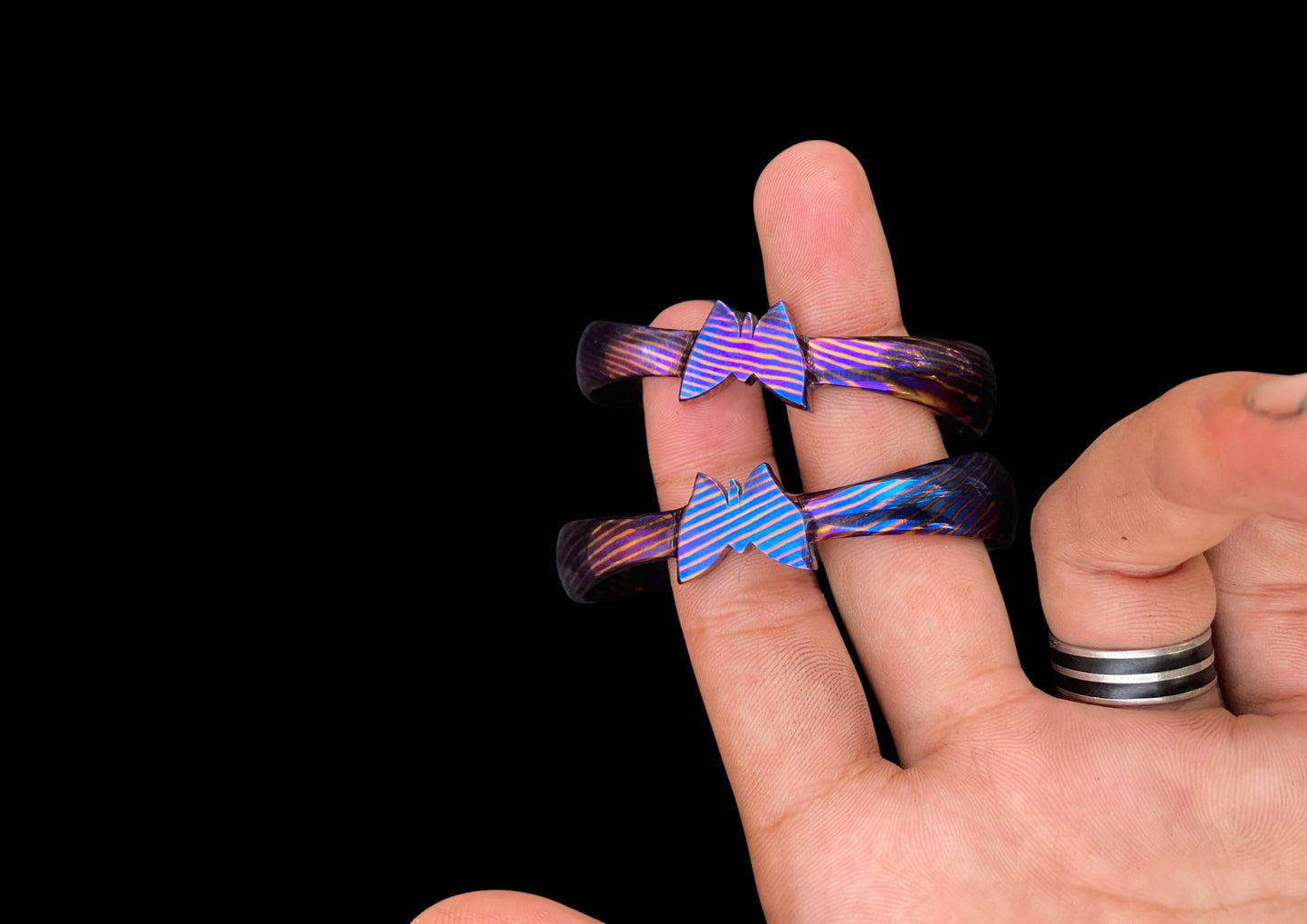 Hand-Forged Timascus & Mokuti Couple Bangles