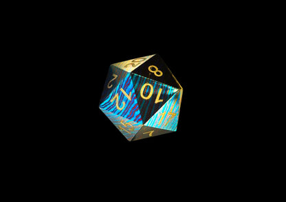 Hand Forged Timascus D20 Dice — Titanium Damascus 20-Sided RPG Gaming Die
