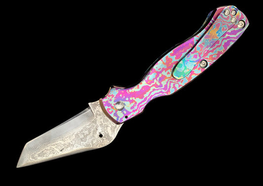 Hand Forged Auto Folding Knife with Timascus Scales