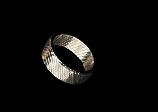 Hand-Forged Damascus Steel Ring – Linear Pattern Wide Band